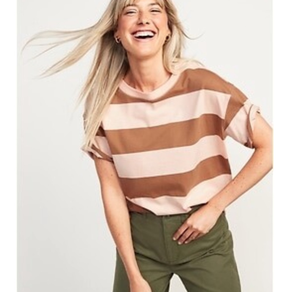 Old Navy Short-Sleeve Vintage Loose Striped Easy T-Shirt for Women EUC